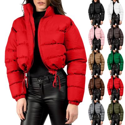 Women's Short Long Sleeve Cotton Jacket Standing Collar Fashion Bread Clothes Cotton Coat Jacket