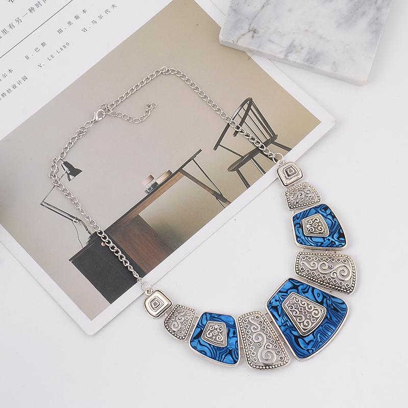 Colorful Geometric Frosted Fan-shaped Trapezoidal Necklace with Resin and Oil Drip Accents