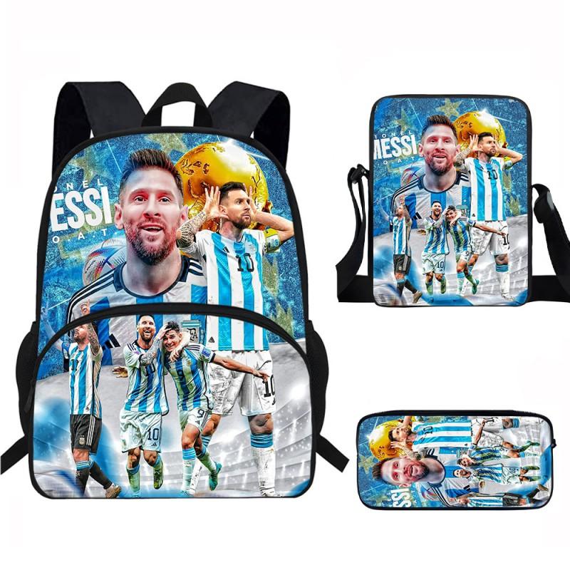 Set Zaino Scolastico per Bambini a Tema Messi con Borsa a Tracolla Astuccio per Studenti Elementari