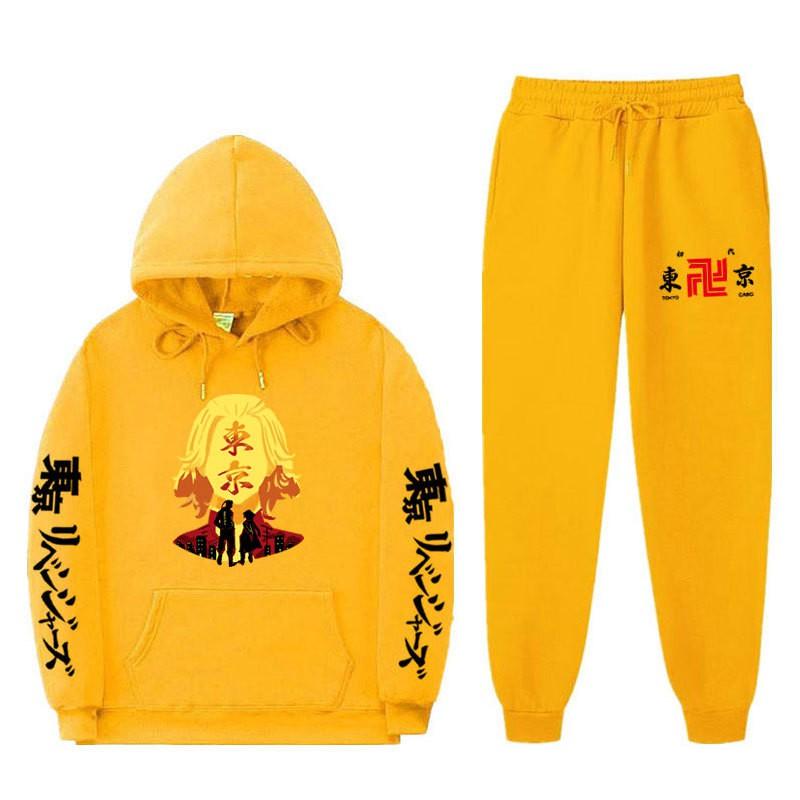 Mens Hooded Long Sleeve Streetwear Sweatshirt Set Casual Oversized Cotton Blend Tracksuit Fall