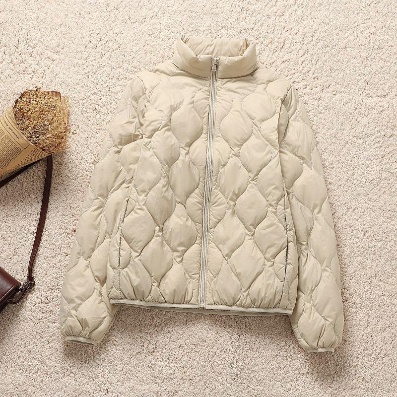 Autumn and winter women's light down jacket stand-up collar slim and thin short white duck down jacket
