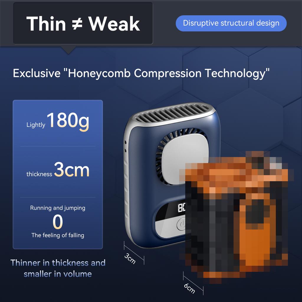 Mini Powerful Portable Waist Fan 4000mAh Clip On Personal Neck Fan LED 12H Working 5 Speeds 10500RPM Strong Airflow with Lanyard