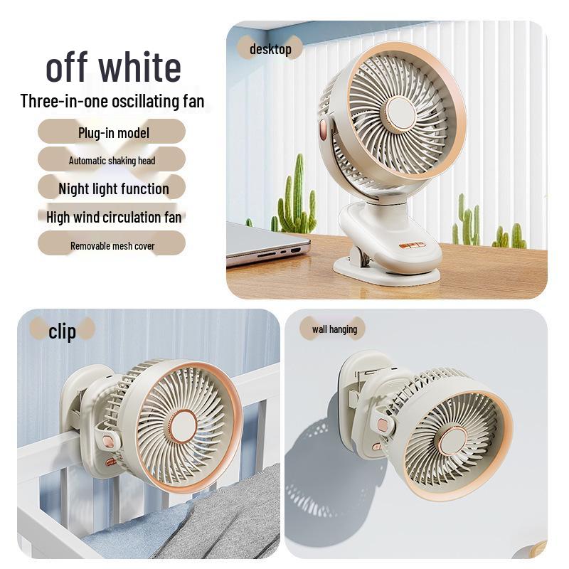 

Rechargeable USB Oscillation Clip Fan with Light - Long Battery Life for Office & Dorm With Night Light + Smart Timer + Clip/Stand 3-in-1