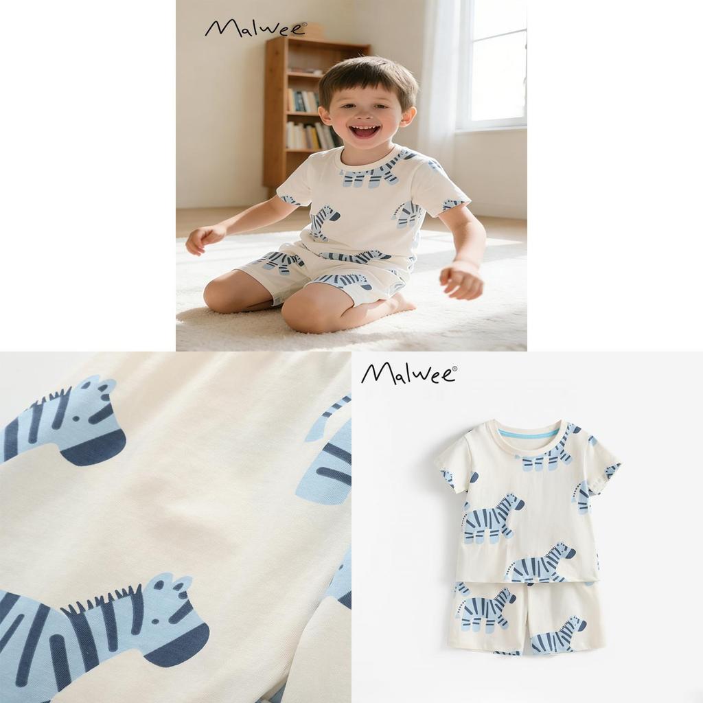 Boys Summer Pajamas Set Cotton Animal Cartoon For Kids Ages 3 To 8