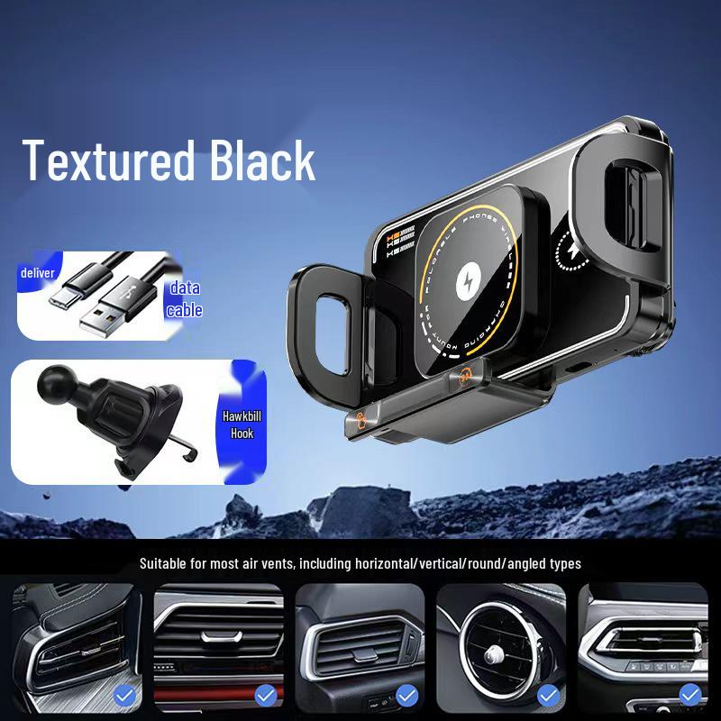 Universal Foldable Car Vent Phone Holder with Electric Rotation and Wireless Charging