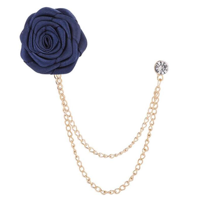 Bridegroom Wedding Brooches Cloth Art Hand-made Rose Flower Brooch Lapel Pin Badge Tassel Chain Men Suit Garment Accessories