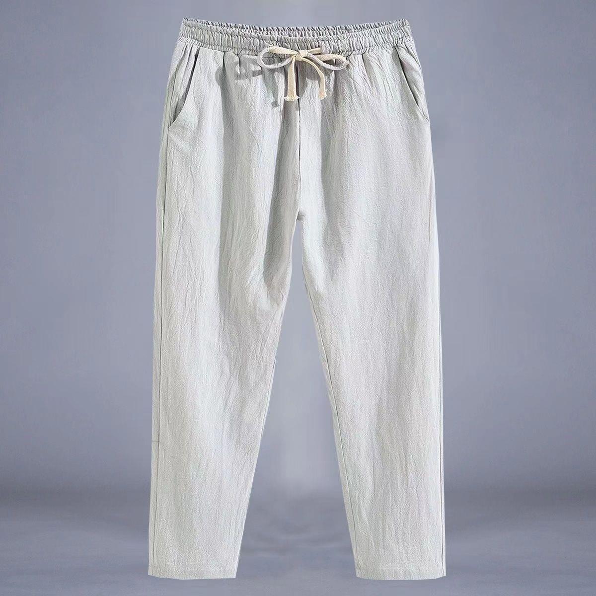 

Мужские хлопковые льняные шаровары свободного покроя - летние тонкие, свободные повседневные прямые брюки