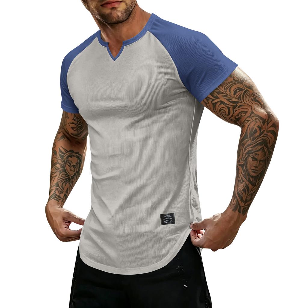 T-shirt da uomo leggera a maniche corte con scollo a V, vestibilità muscolare, traspirante, per palestra, allenamento, vestibilità slim, maglietta estiva
