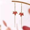 French Retro Red Maple Leaf Earrings, Feminine Tassel Earrings, Party Exclusive Jewelry.