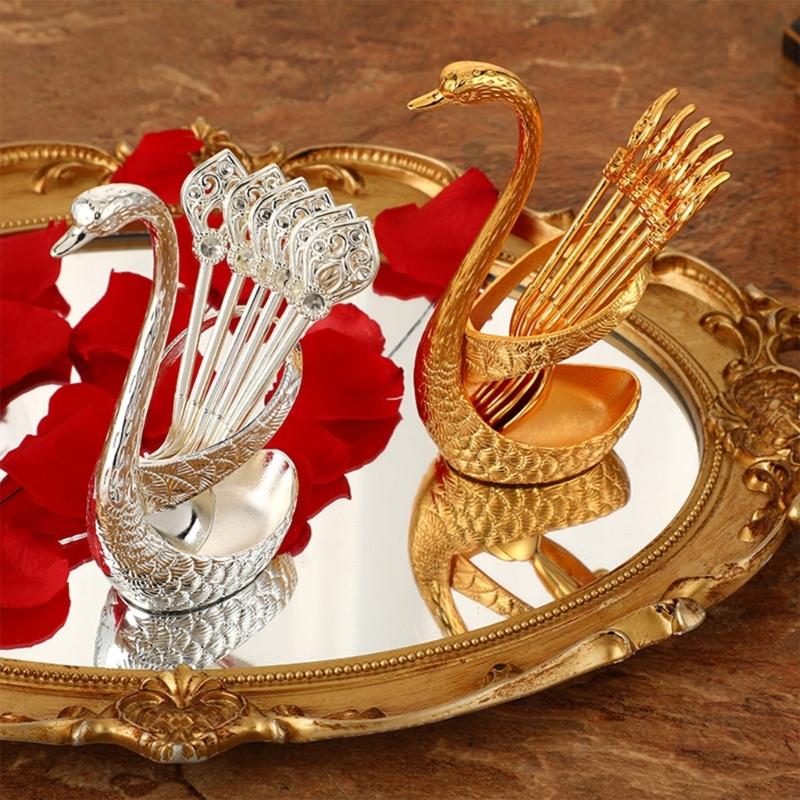 Set Of 6 Decorative Zinc Alloy Animal Shaped Storage Holder and Spoon Dinnerware Set Kitchen Supplies