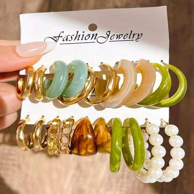 Retro Acrylic Cross Earring Set: 5 Pairs of Colorful Ear Hoops for Women