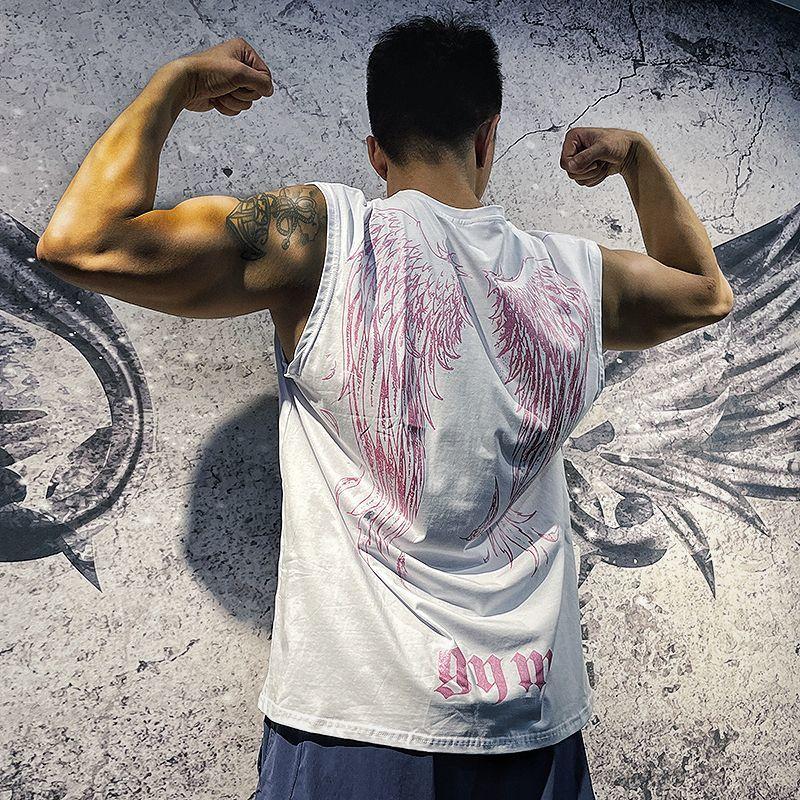 

Мужская мода с принтом крыльев безрукавки Летний негабаритный спортивный мужской жилет M белый