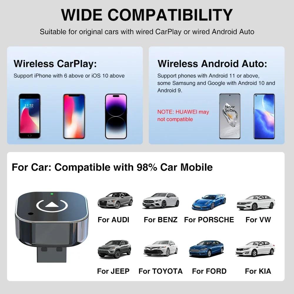 2-in-1 Wireless CarPlay Androidcar Adapter Plug and Playconversion From Wired To Wireless Dongle,suitable for Wired CarPlay Cars