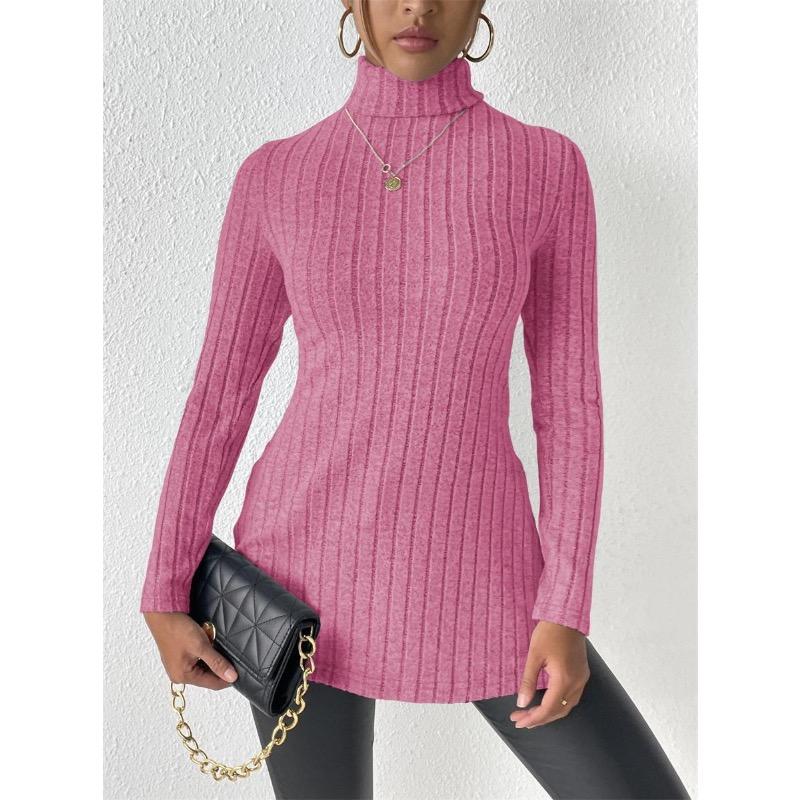 Winter Women's High Neck Slim Waist Under Split Long Sleeve Sweater