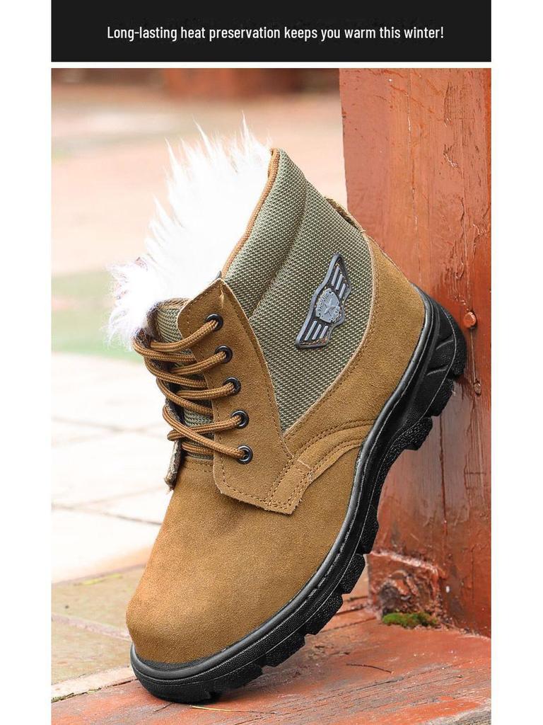 Men's Genuine Fur Wool Snow Boots - Thick, Warm, Cold-Proof, High-Top Outdoor Work Shoes