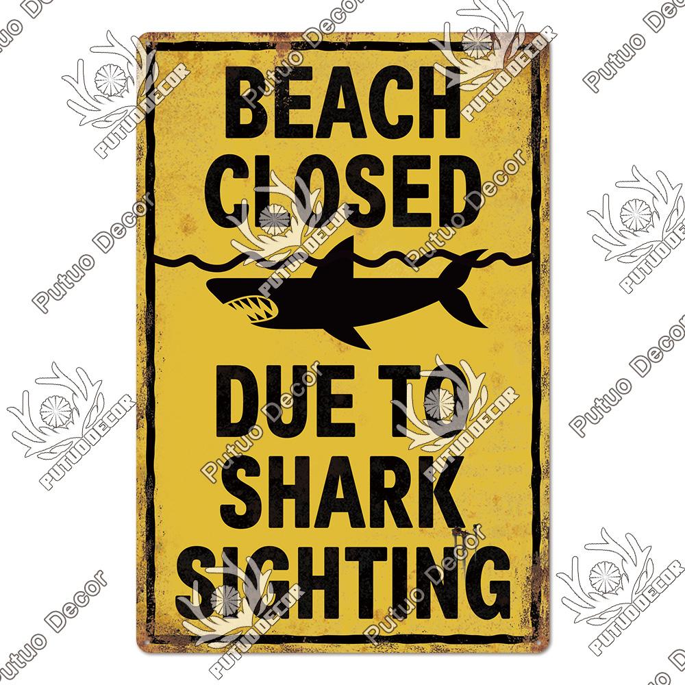 Putuo Decor Shark Sign Metal Signs Vintage Tin Sign Funny Warning Movie Poster for Bar Pub Kitchen Club Man Cave Wall Decoration
