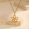 Stainless Steel Bead Chain Hollow Flower Gold Necklace, Elegant Fashion Accessories 1876