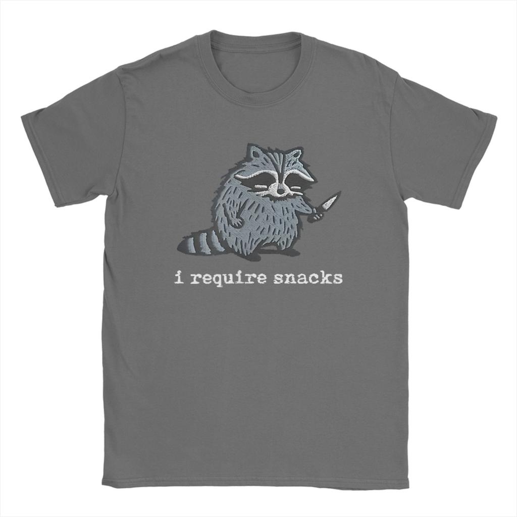 I Require Snacks Funny Raccoon Cozy Snacks Mens T Shirts Funny Tee Shirt Short Sleeve O Neck Tshirts Cotton Graphic Clothes