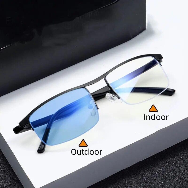 Модные фотохромные очки для близорукости в металлической оправе с защитой от синего света и минусом зрения, мужские деловые солнцезащитные очки с изменением цвета