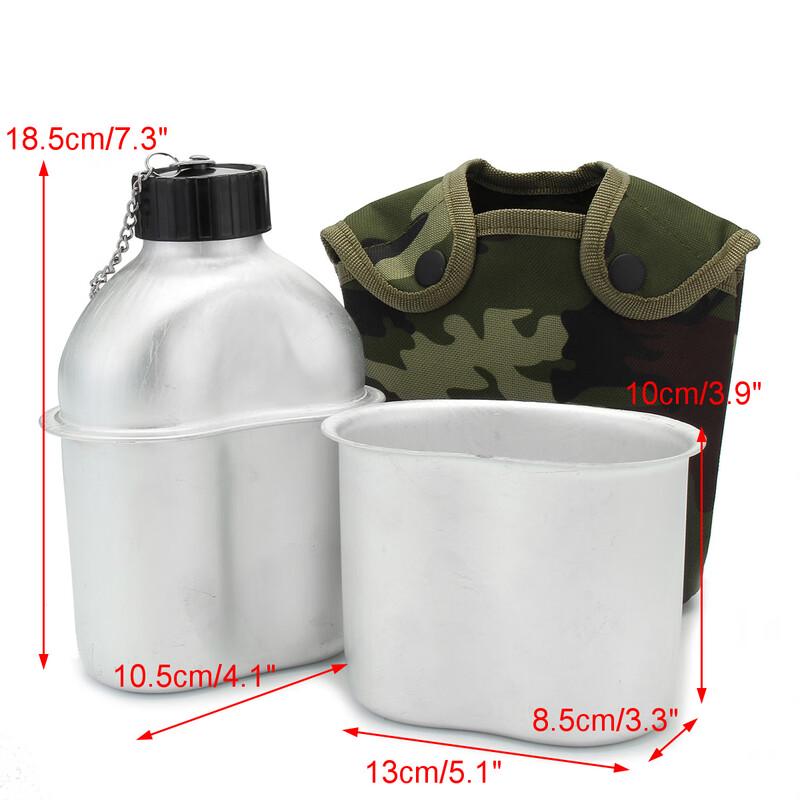 ZISIZ Outdoor 1L Water Bottle and Cup Set with Camouflage Cover