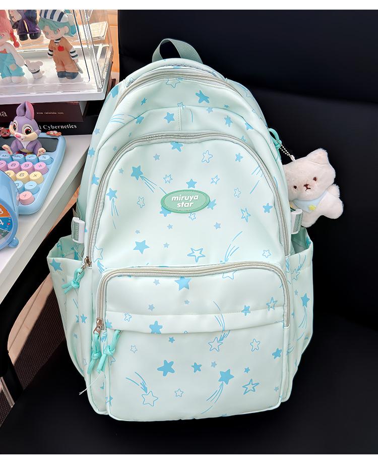 Schoolbag Trend Korean Edition School Bag Junior High School Girls Large Capacity Student Backpack College Student Campus Travel Lightweight Backpack