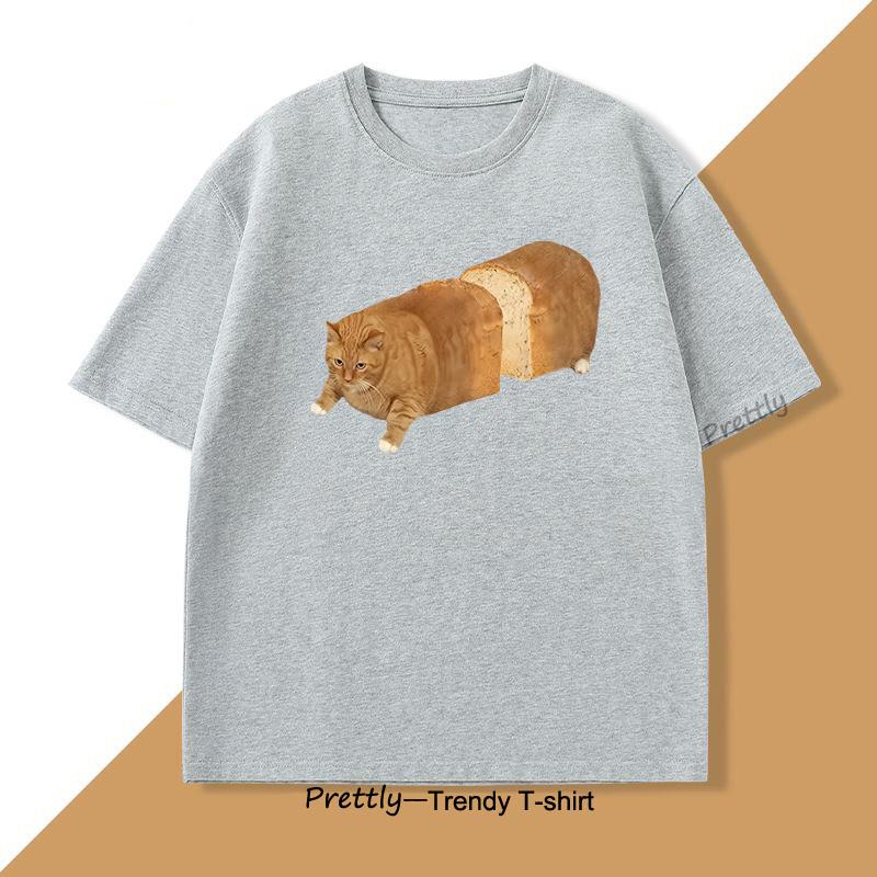 Cat Bread Loaf Funny Graphic T Shirts Printed Cotton Short Sleeve Tshirt Fashion Summer Round Collar Top Tees Mens Clothing