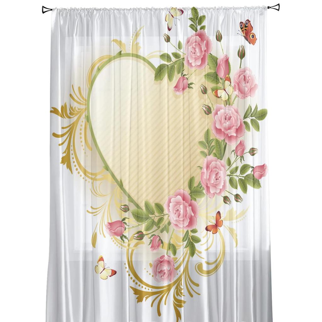 Liebe rosa Rose Schmetterling Tüll Fenster Vorhang für Wohnzimmer moderne durchsichtige Vorhang für Schlafzimmer Küche Vorhänge individuell