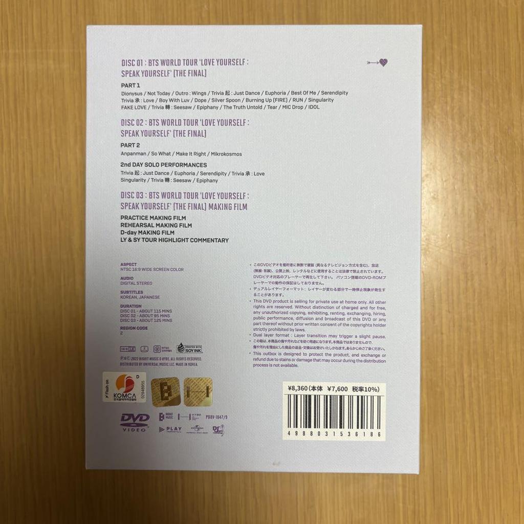 [USED] BTS LYS SPEAK YOURSELF The Final DVD