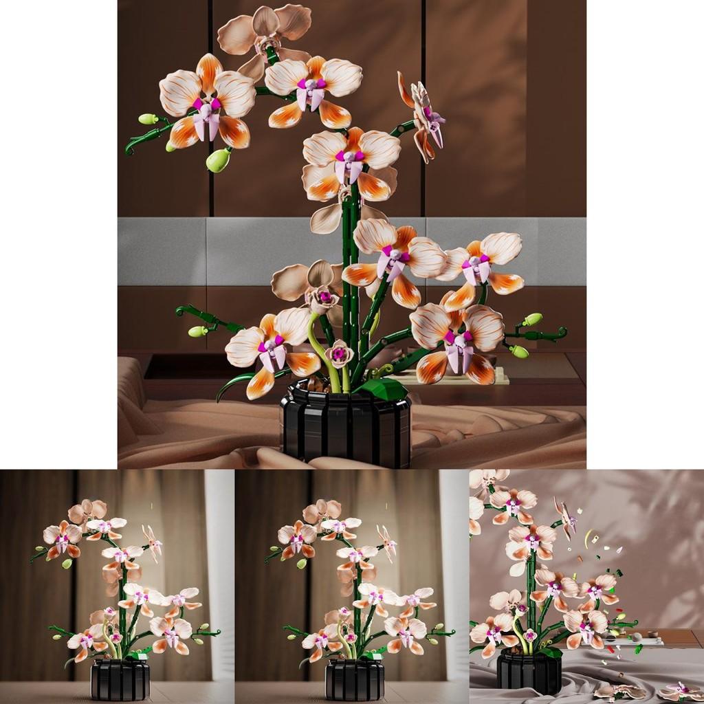 Building Blocks Artificial Orchid Flower Bouquet With Diy Assembly For Home Decor