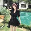 Black Lace Splicing Polo Neck Bubble Sleeve Dress Women's Summer Light Mature Wind Waist A Word Short Skirt Wholesale