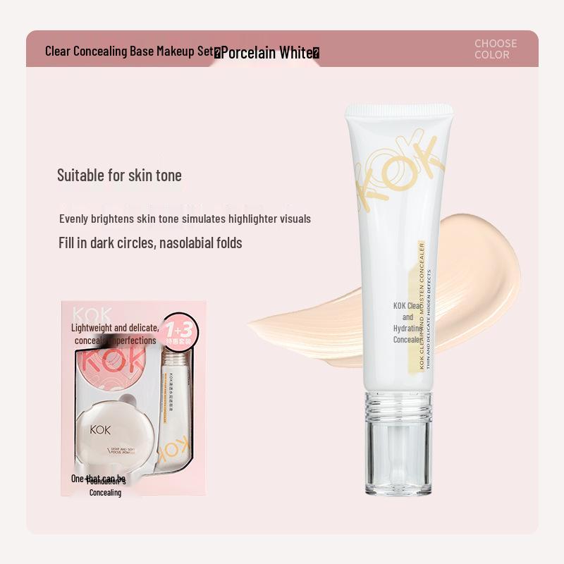 Zestaw baz pod makijaż KOK Radiant Long-Wear: Podkład, Korektor, Bronzer & Gąbeczka - Zestaw 4 sztuk.