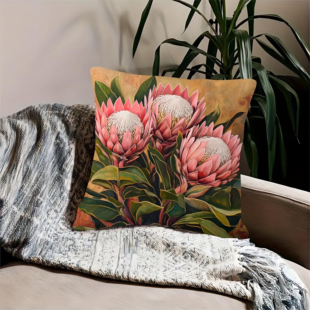 Boho Protea Flower Pillow Cover Vintage Botanical Floral Print Soft Throw Pillow Case For Rustic Home Sofa Decor Gift