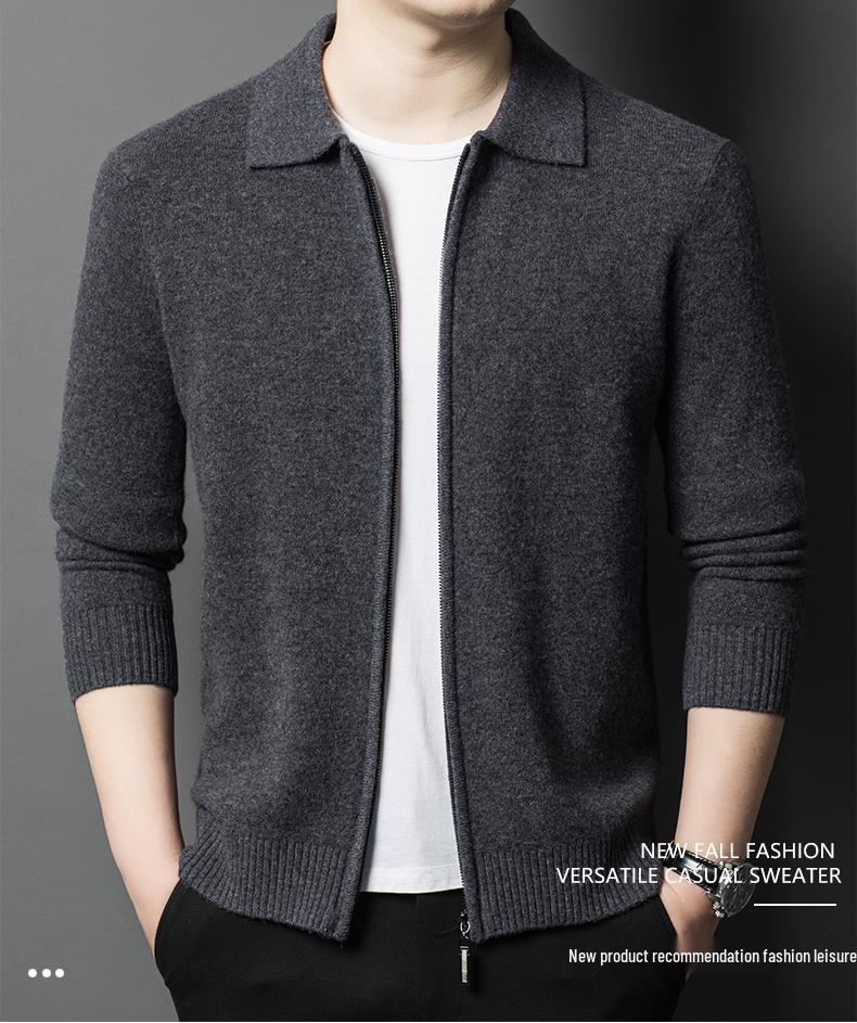 Men's Plus Size Trendy Turn-Down Collar Wool Cardigan Jacket – Casual Knitwear Fleece for Autumn/Winter
