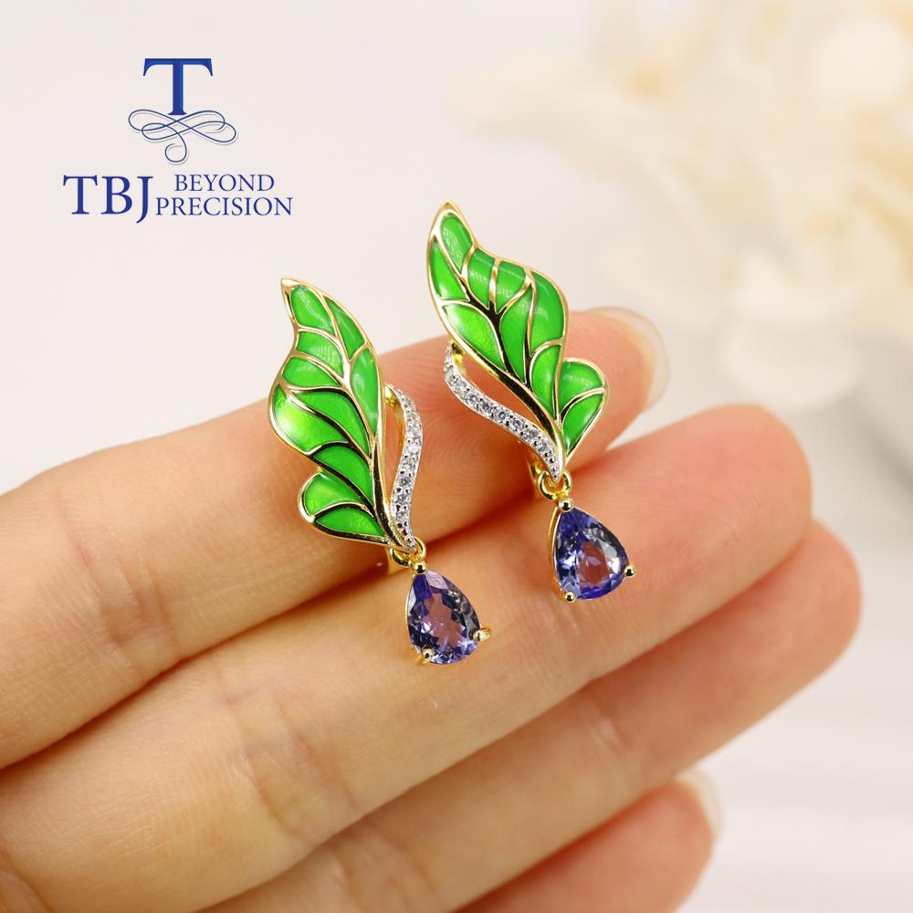Unique Natural Blue Tanzanite Lotus Leaf Shape Design Female Earrings 925 Sterling Silver Fashion Fine Jewelry Anniversary Gift