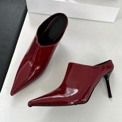 Fashion Sexy Pointy Toe Patent Leather Slippers Women 2025 Summer Elegant Thin High Heels Luxury Mules Slides Sandals Party Dress Shoes