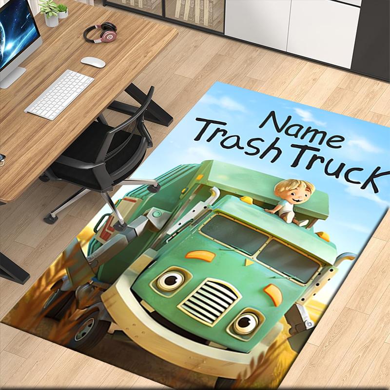 Custom Name Trash Truck Printed Carpet, for Office Chair Living Room Bedroom Kitchen Room Decor Gifts.