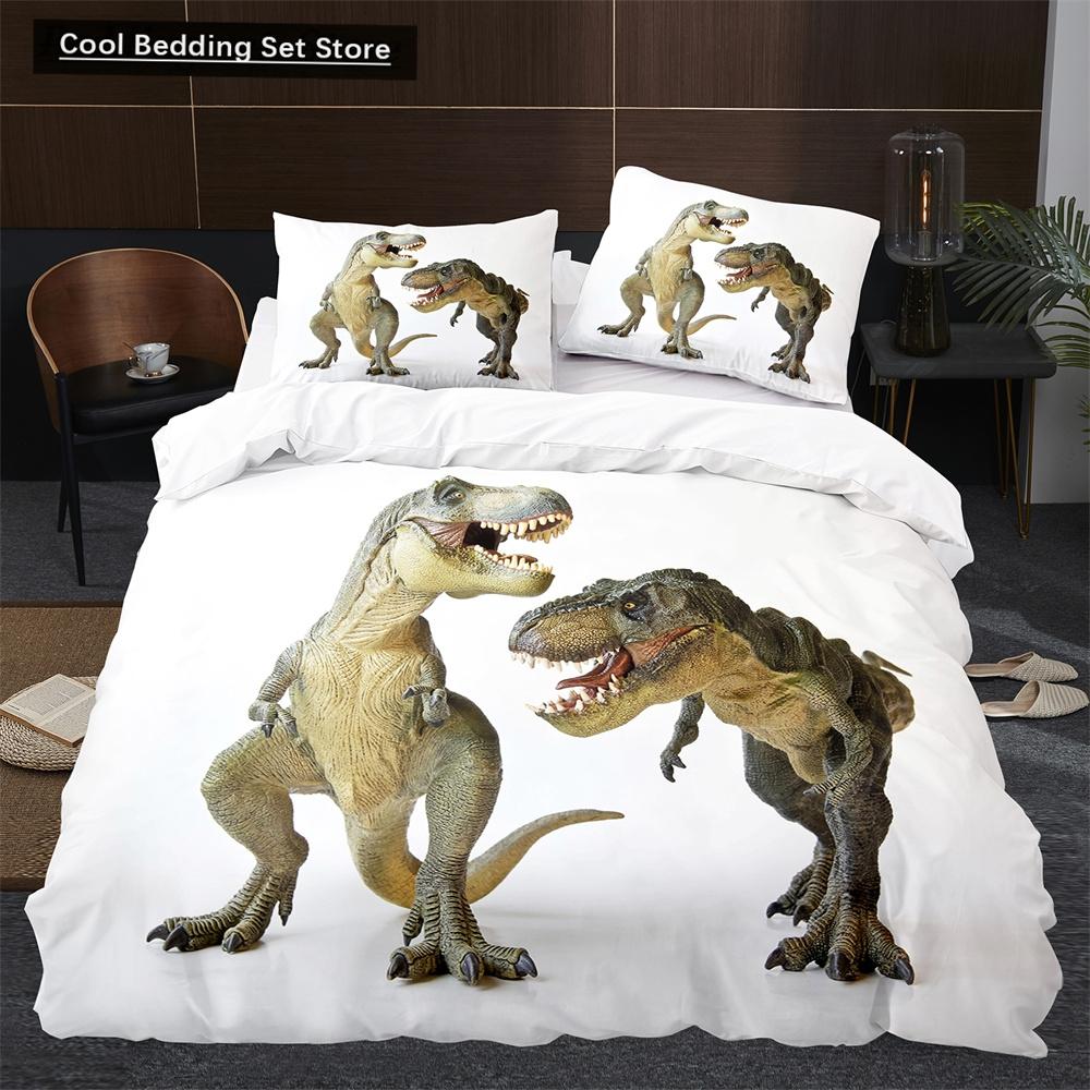 Cartoon Dinosaur Duvet Cover King Queen Size Jurassic World Theme Bedding Set for Kids Boys Ancient Animal Polyester Quilt Cover