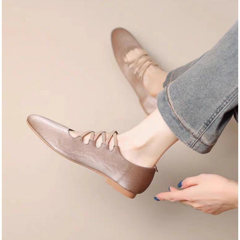 Fashion Retro Cross-Band Mary Jane Shoes Women Soft Soled Flat Shoes Round Head Flat Bottom Ballet Style Women's Slip-On Dance Shoes
