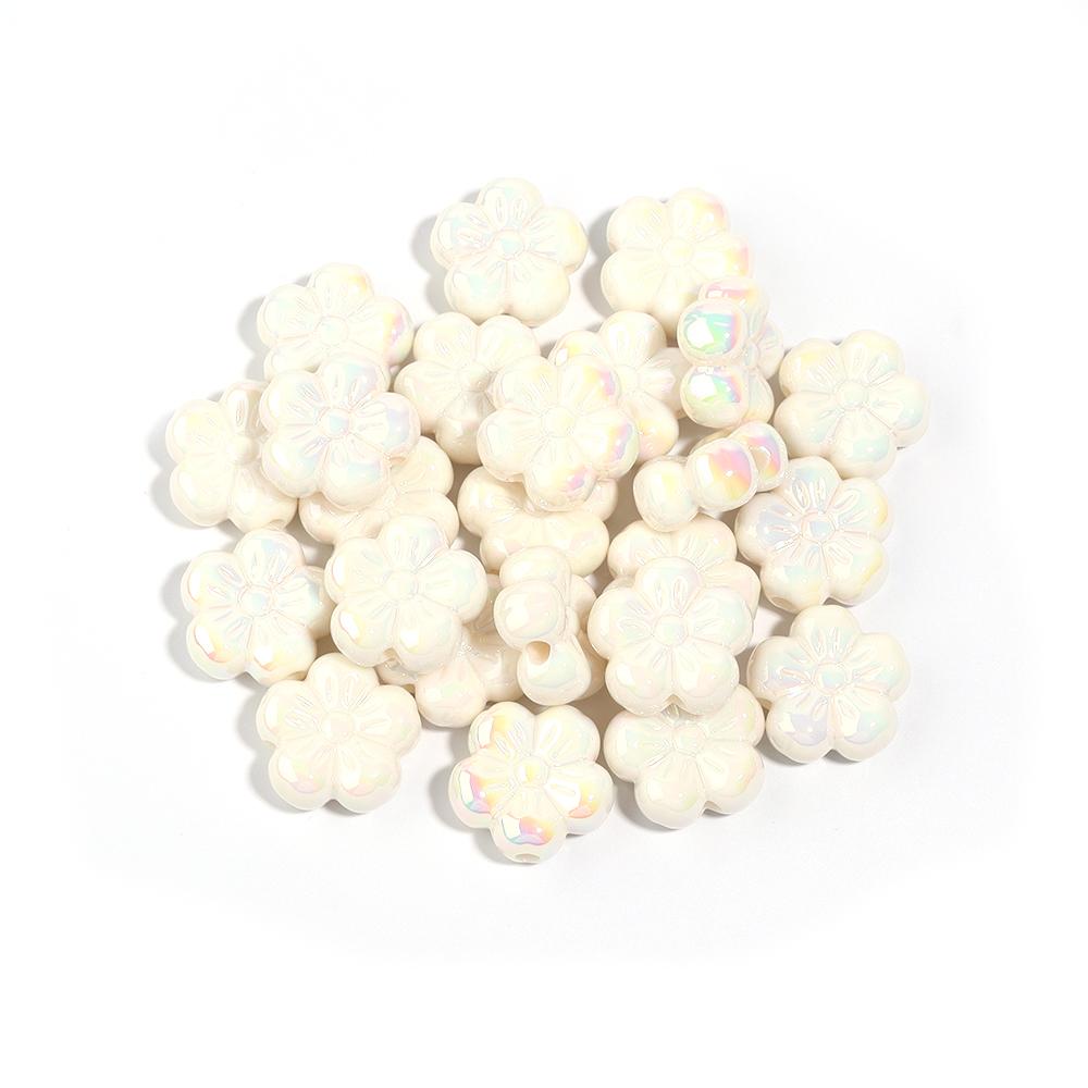 10pcs Colorful Acrylic Flower Beads Plated Color Five Petal Flower Big Hole Loose Beads For Jewelry Making DIY Bracelet Necklace