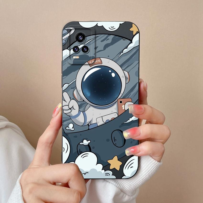 Dla Vivo Y75 S16 Y73 V17 S10 Y77 Etui na telefon Urocze kreskówkowe wzory astronautów Ochrona obiektywu Płynny silikon Antypoślizgowa powłoka Dla Vivo Obudowa na telefon komórkowy