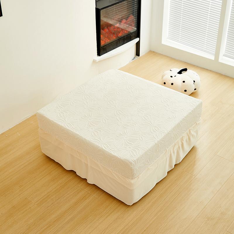 

Solid Color Ottoman Cover Elastic Jacquard Footstool Covers with Skirt All-inclusive Footrest Slipcovers for Living Room Decor 1PC