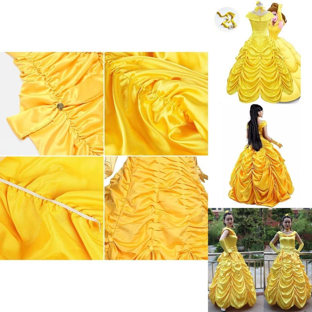 Stupendo Abito da Ballo Cosplay Principessa Belle La Bella e la Bestia, Scollato
