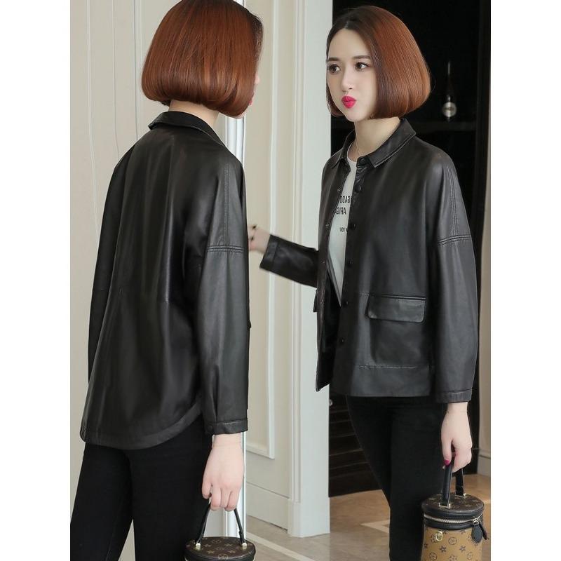 Genuine Leather Clothing Women's Spring and Autumn New Full Vegetable Tanned Sheepskin Lapel Short Loose Large Size Jacket