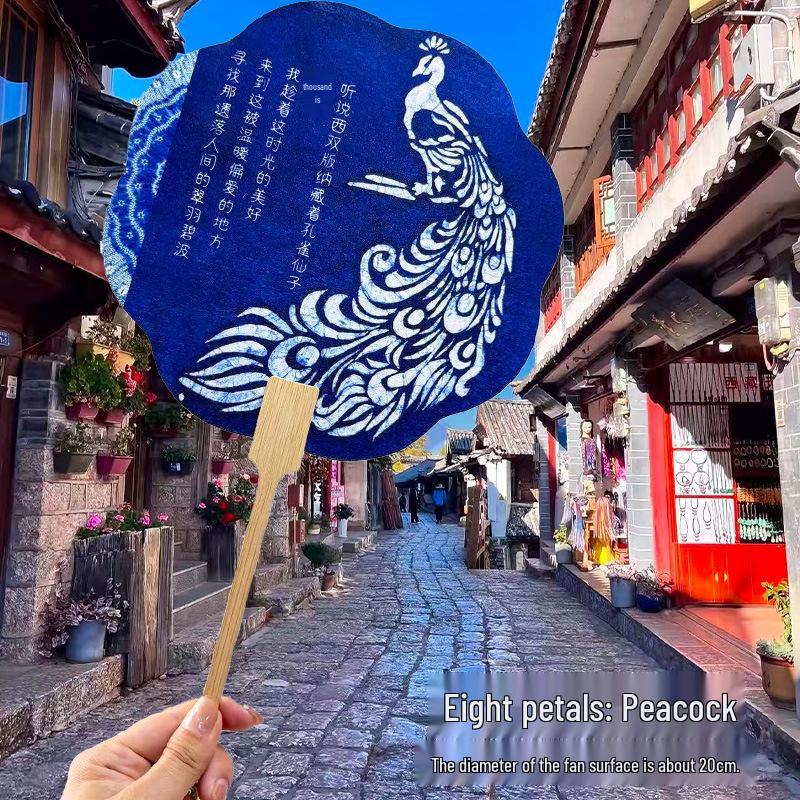Ancient Style DIY Tie-Dye Cultural Fan - Hand-Crank Yunnan Souvenir.