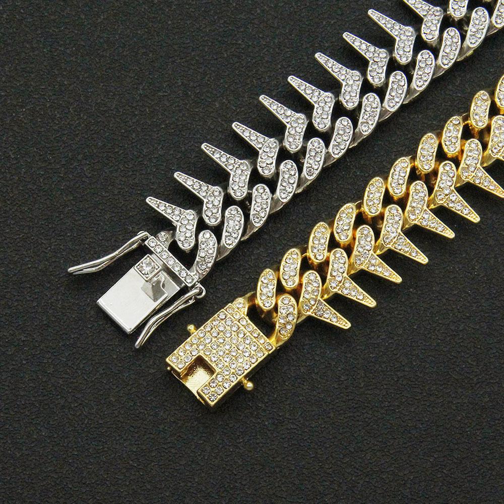20mm Gothic Thorns Flash Full Rhinestone Miami Cuban Chain Luxury Fashion Men's Necklace For Women Hip Hop Cool Bracelet Jewelry