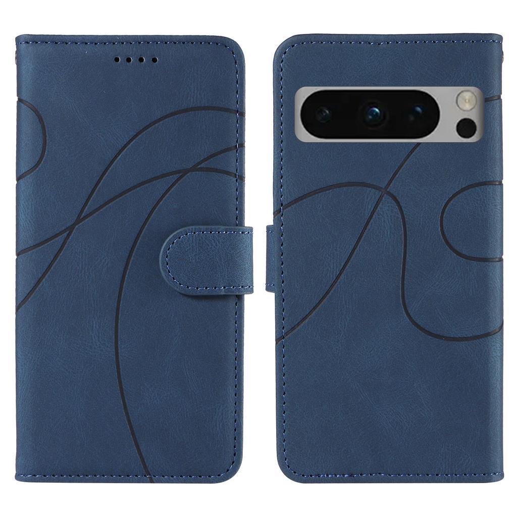 For Google Pixel 8 Pro Wallet Case Leather Phone Cover Stand with Curved Line Design