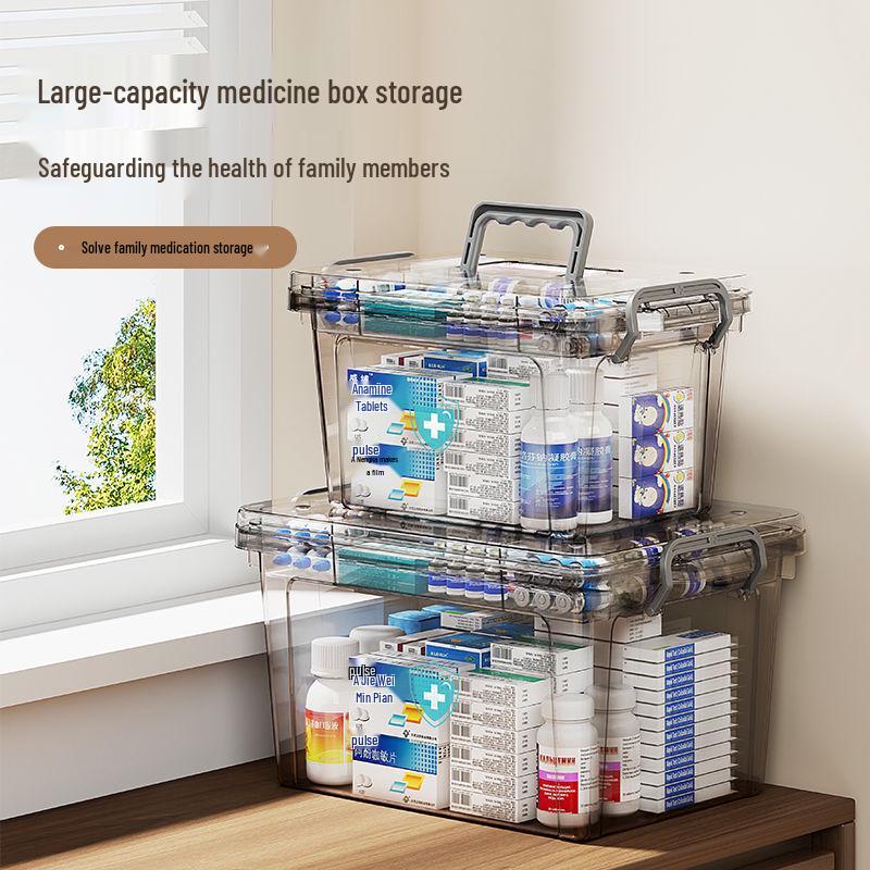 Portable Household Medicine Box with Multilayer Partition and Large Transparent Capacity