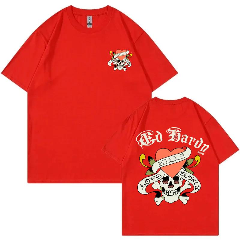 Summer Men Fashion Cotton TShirt Trendy Skull&Hearts Print Tops Male Casual Y2K O-Neck Clothing Women Hip Hop Short Sleeve Top