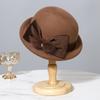 Berretto in lana con fiocco di visone elegante francese da donna autunno inverno cappello a secchiello arricciato di alta gamma cappello a cilindro di temperamento