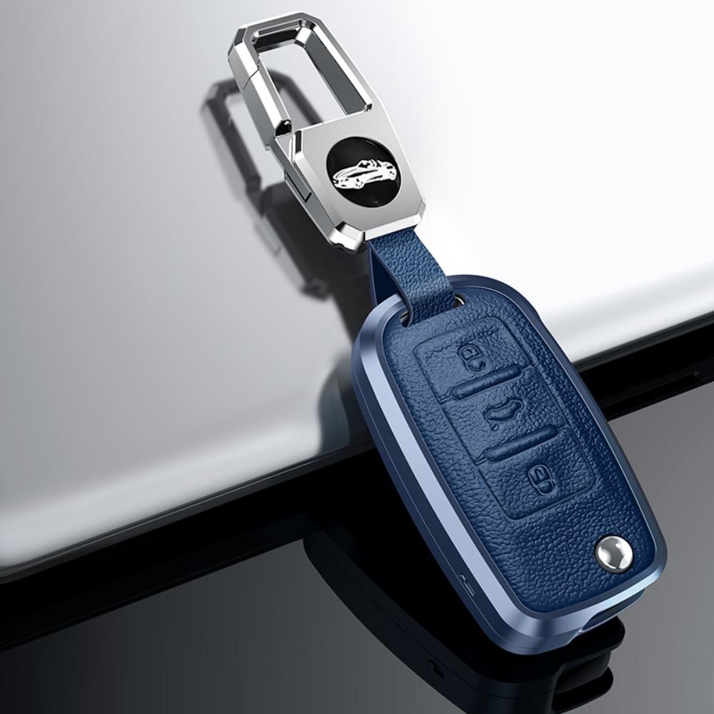 Alloy Leather Car Key Case Full Cover For Vw Volkswagen Polo Golf Passat Beetle Caddy T5 Up Eos Tiguan Skoda A5 Seat Leon Altea